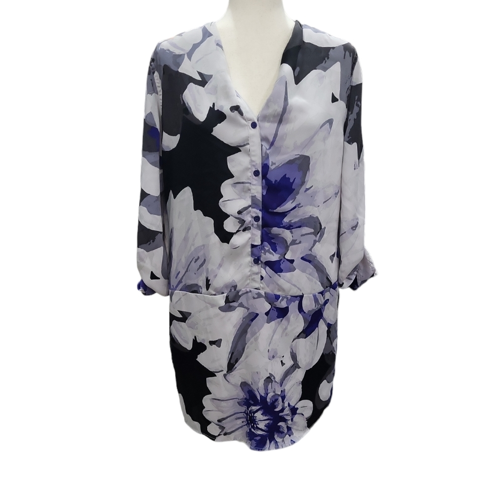 Joe for JCpenny silky floral fully lined adjustable long sleeve dress SP tunic